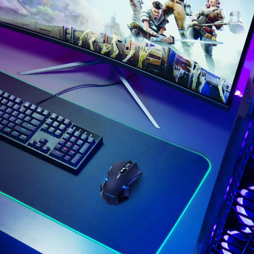 Wireless Gaming Mouse- USB Cordless PC Computer Mice with LED Blue Backlit, Ergonomic Silent Gamer Laptop Mouse with 7 Silen