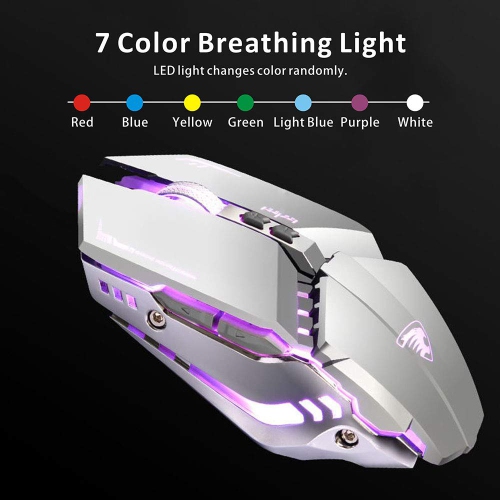 TENMOS T12 Wireless Gaming Mouse Rechargeable, 2.4G Silent Optical Wireless Computer Mice with Changeable LED Light Compatib