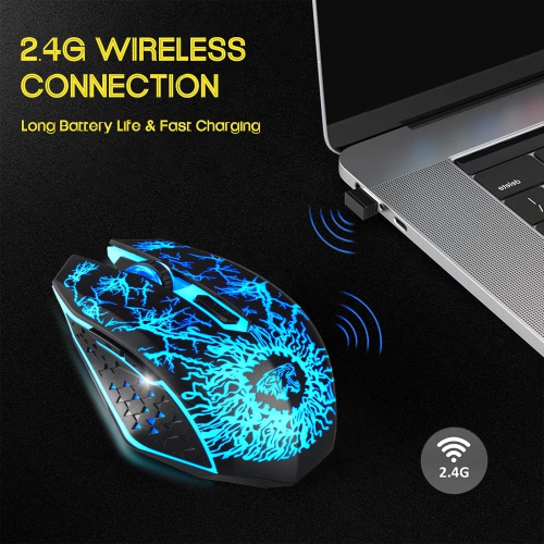 VEGCOO C10 Wireless Gaming Mouse, Rechargeable Gaming Mouse , Silent Optical Mice with 2.4G USB Receiver, 3 Level DPI, 7 But