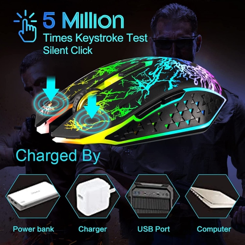 VEGCOO C10 Wireless Gaming Mouse, Rechargeable Gaming Mouse , Silent Optical Mice with 2.4G USB Receiver, 3 Level DPI, 7 But