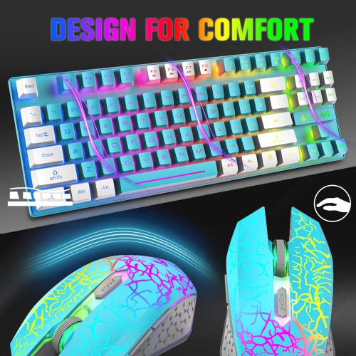 Ensemble clavier et souris de jeu sans fil avec batterie rechargeable longue durée de 3800 mAh à rétroéclairage DEL arc-en-ciel de 87 touches TKL