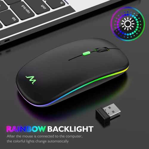 LED Rechargeable Wireless Mouse, 2.4G Slim Wireless Silent Computer Mouse with USB and Type C Receiver Compatible with Noteb