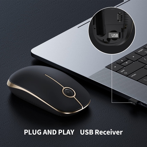 Wireless Mouse, Vssoplor 2.4G Slim Portable Computer Mice with Nano Receiver for Notebook, PC, Laptop, Computer-Gold and Bla