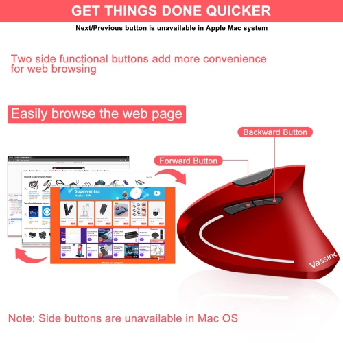 Vassink Ergonomic Mouse, Rechargeable Wireless Mouse, 2.4GHz Rechargeable Wireless Vertical Optical Mice with USB Receiver,