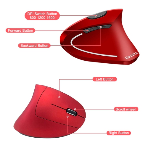Vassink Ergonomic Mouse, Rechargeable Wireless Mouse, 2.4GHz Rechargeable Wireless Vertical Optical Mice with USB Receiver,