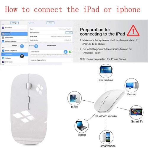 Rechargeable Bluetooth Mouse for MacBook Pro Wireless Bluetooth Mouse for Mac Laptop MacBook Air Windows Notebook MacBook (W