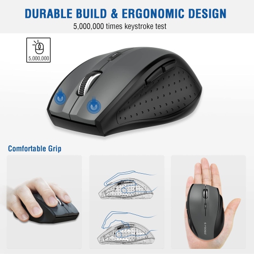 Wireless Mouse, E-YOOSO Computer Mouse 5 Adjustable DPI 6 Buttons Cordless Mouse Wireless Optical Mice with USB Nano Receive