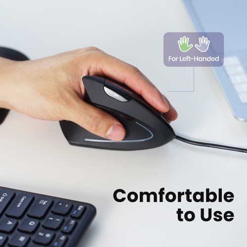 Perixx PERIMICE-513L Left Handed Ergonomic Vertical Mouse - 1000/1600 DPI - Recommended with RSI User