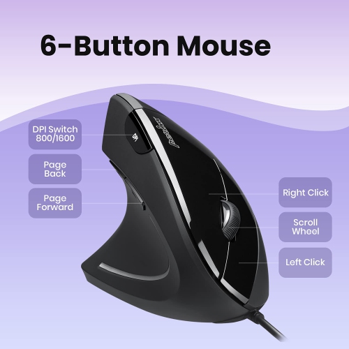 Perixx PERIMICE-513L Left Handed Ergonomic Vertical Mouse - 1000/1600 DPI - Recommended with RSI User