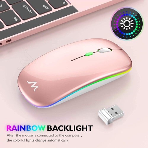 LED Wireless Mouse, Rechargeable Slim Wireless Silent Mouse, 2.4G Portable USB Optical Wireless Computer Mice with USB Recei