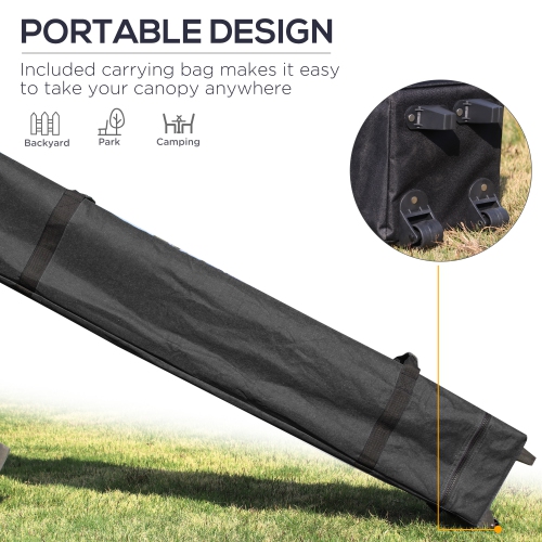 Abri pliant instantané avec parois amovibles, abri escamotable Outsunny, 20 x 10 pi, 6 fenêtres, 4 sacs de sable et sac de transport, noir