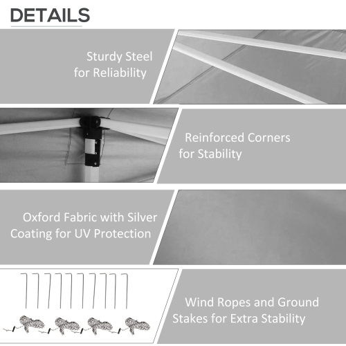 Abri pliant instantané avec parois amovibles, abri escamotable Outsunny, 20 x 10 pi, 6 fenêtres, 4 sacs de sable et sac de transport, noir