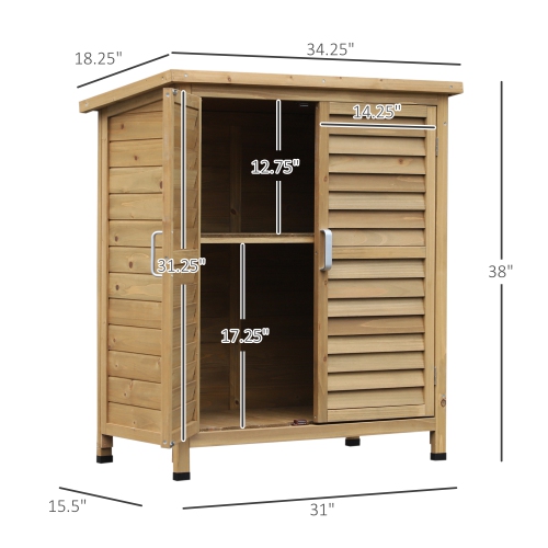 Armoire de rangement extérieure Outsunny Garden Shed avec 2 portes, armoire de rangement en bois massif pour garage, meuble de jardin, 34 3,3 x 18 x