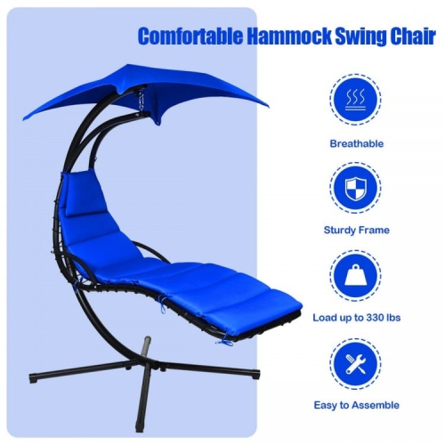 Hanging Chaise Lounger with Stand and Pillow for Outdoor