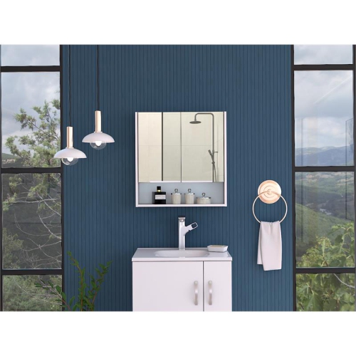 TUHOME FURNITURE  Tuhome Jaspe 24" Mirror Medicine Cabinet With Shelf In In White