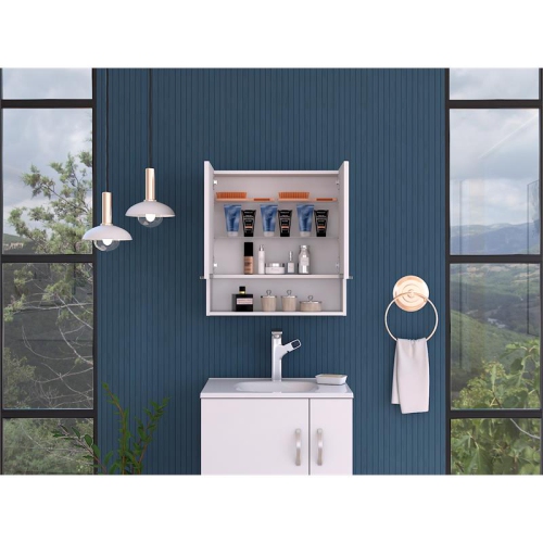 TUHOME Jaspe 24" Mirror Medicine Cabinet With Shelf In White