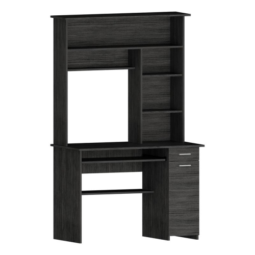 TUHOME Compu 180 Hutch Desk Engineered Wood Desks in Gray