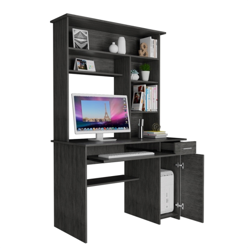 TUHOME Compu 180 Hutch Desk Engineered Wood Desks in Gray
