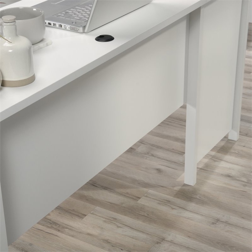 Pemberly Row Wooden L Shaped Computer Desk in Soft White
