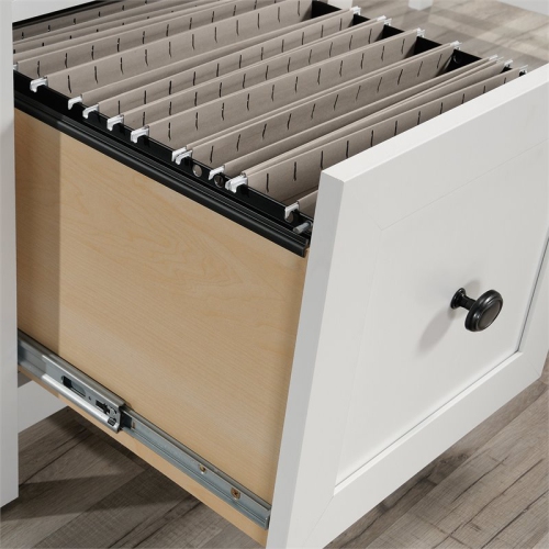 Pemberly Row Wooden L Shaped Computer Desk in Soft White