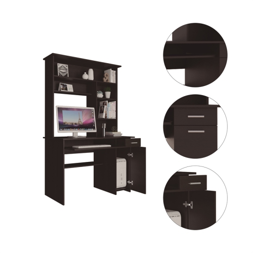 TUHOME Compu 180 Hutch Desk Engineered Wood Desks in Black