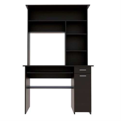 TUHOME Compu 180 Hutch Desk Engineered Wood Desks in Black