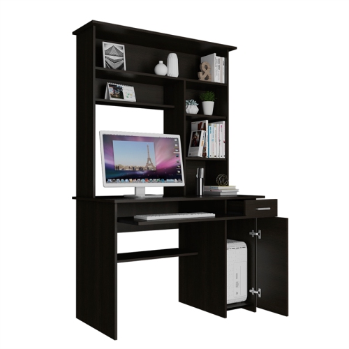 TUHOME Compu 180 Hutch Desk Engineered Wood Desks in Black