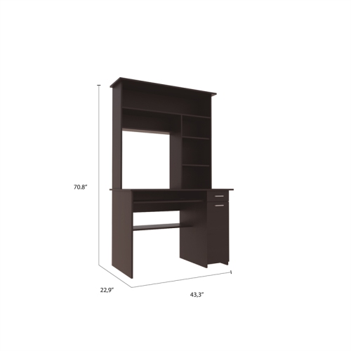 TUHOME Compu 180 Hutch Desk Engineered Wood Desks in Black