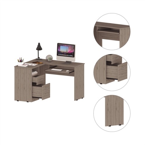 Tuhome Mix L-Shaped Desk - Color - Light Gray- Material -Engineered Wood