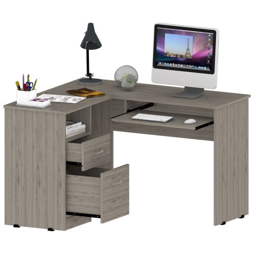 Tuhome Mix L-Shaped Desk - Color - Light Gray- Material -Engineered Wood