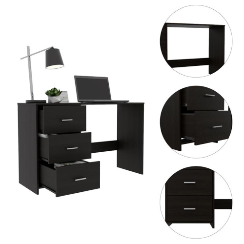 TUHOME Classic Computer Desk With Three Drawers In Black