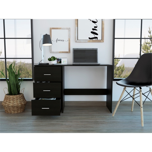 TUHOME Classic Computer Desk With Three Drawers In Black