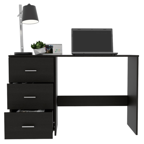 TUHOME Classic Computer Desk With Three Drawers In Black