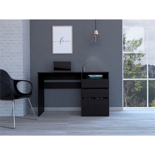 TUHOME Dublin Three Drawer Computer Desk Engineered Wood Desks in Black