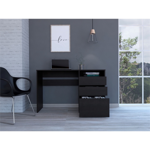 TUHOME Dublin Three Drawer Computer Desk Engineered Wood Desks in Black