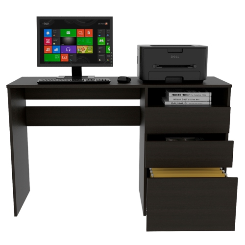 TUHOME Dublin Three Drawer Computer Desk Engineered Wood Desks in Black