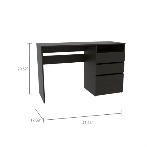 TUHOME Dublin Three Drawer Computer Desk Engineered Wood Desks in Black