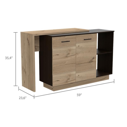 TUHOME Sicilia Two-Door Kitchen Island In Black-Light Oak - Engineered Wood