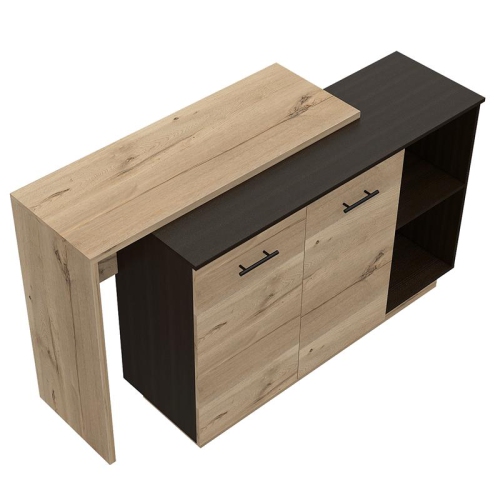 TUHOME Sicilia Two-Door Kitchen Island In Black-Light Oak - Engineered Wood