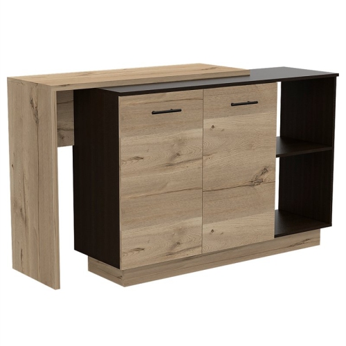 TUHOME Sicilia Two-Door Kitchen Island In Black-Light Oak - Engineered Wood