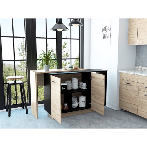 TUHOME Sicilia Two-Door Kitchen Island In Black-Light Oak - Engineered Wood