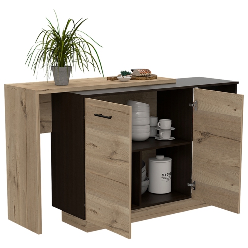 TUHOME Sicilia Two-Door Kitchen Island In Black-Light Oak - Engineered Wood