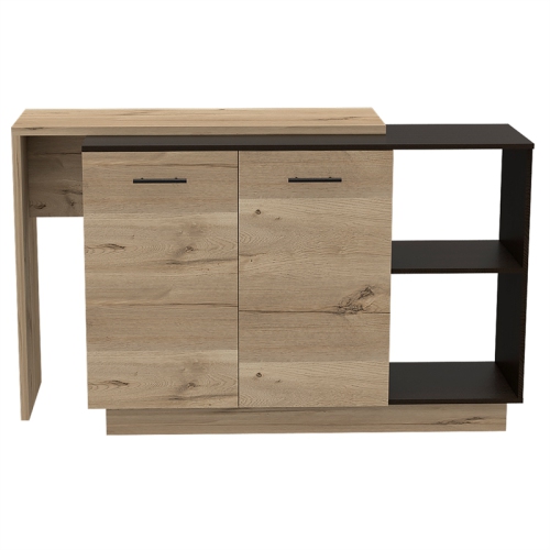 TUHOME Sicilia Two-Door Kitchen Island In Black-Light Oak - Engineered Wood