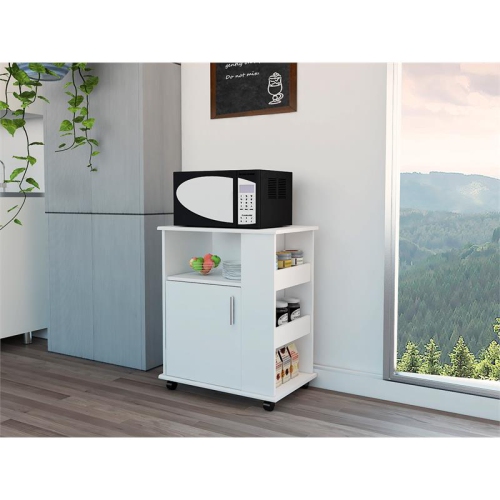 Kitchen service Cart with Spice Rack in White - Engineered Wood