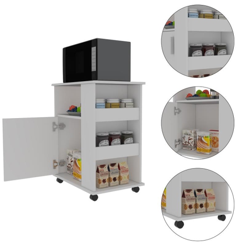 Kitchen service Cart with Spice Rack in White - Engineered Wood