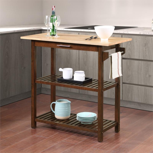 Designs2Go Three-Tier Butcher Block Kitchen Island w/Drawer in Espresso Wood