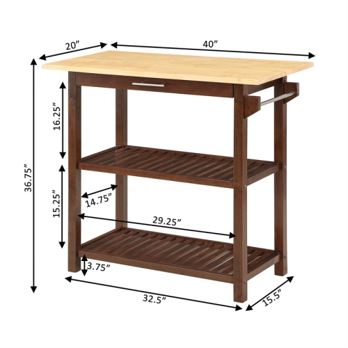 Designs2Go Three-Tier Butcher Block Kitchen Island w/Drawer in Espresso Wood