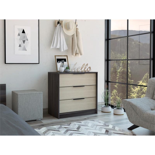 TUHOME Kaia 3 Drawers Dresser Engineered Wood Dressers in Multi-color