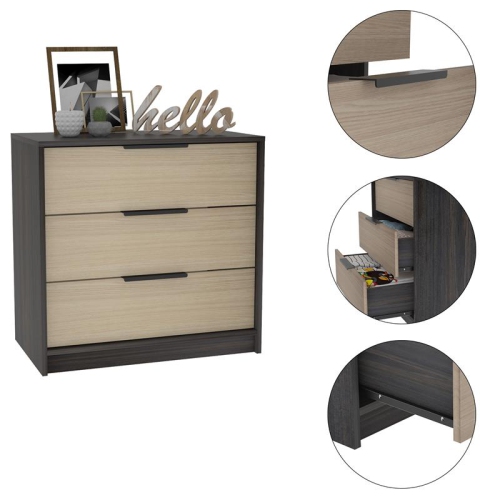 TUHOME Kaia 3 Drawers Dresser Engineered Wood Dressers in Multi-color