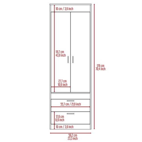 Tuhome Lisboa 2 Drawer 2 Door armoire in White